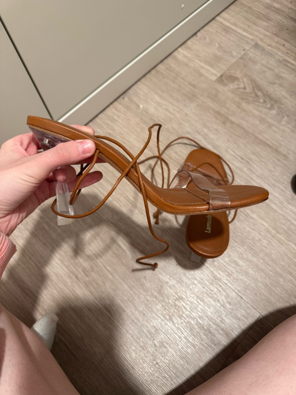 Larroude Tan Leather Lace-Up Sandals - Picture 5 of 5